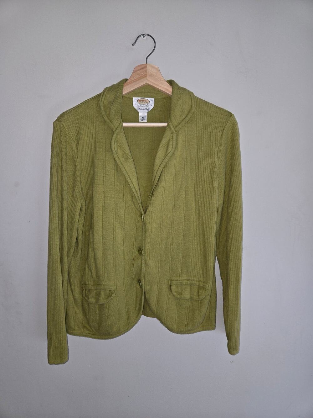 Green Cotton Knit Blazer Italy Preppy Quiet Luxury MP Talbots Grandma Chic Soft